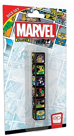 USAOPOLY Marvel Villains Dice Set | Collectible d6 Dice Featuring Thanos; Doctor Octopus; Red Skull; Venom; Loki; and MODOK | Officially Licensed 6-Sided Dice