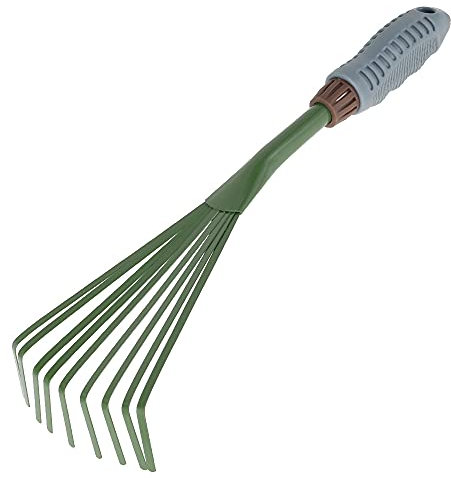 Mini Garden Rake 15.5 Inch 9 Root Iron Hand Fan Leaf Rake with Ergonomic Handle Heavy Duty Handheld Claw Rake for Garden Patio Backyard,Sweep,Picking