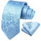 HISDERN Herren Krawatte Blau Paisley Krawatte mit Einstecktuch Set Hochzeit Blumen Jacquard Krawatten Taschentuch Einfarbig Schlips Hellblau