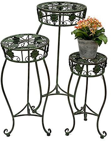 DanDiBo Blumenhocker Metall Grün Rund Blumenständer 96008 3er Set Blumensäule Antik Pflanzenständer Pflanzenhocker Vintage