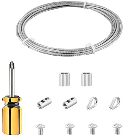 fshihine 6M Garden Wire for Climbing Plants, 2mm PVC Coated Stainless Steel Cable with Wire Rope Clips & Thimbles for Fence, Vine Eyes for Climbing Plants, Trellis, Outdoor String Light Hanging