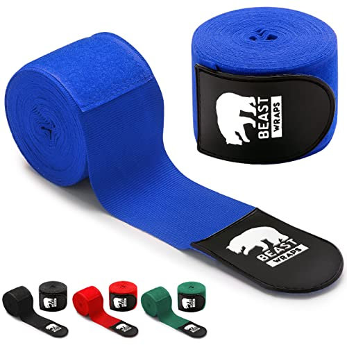 Bandagen Boxen 5 Meter Halbelastisch und mit Daumenschlaufe. Box Bandagen für Männer und Frauen (Kickboxen, Muay Thai, MMA, Kampfsport, Fitboxen). Atmungsaktive Boxing Bandage (Blau)