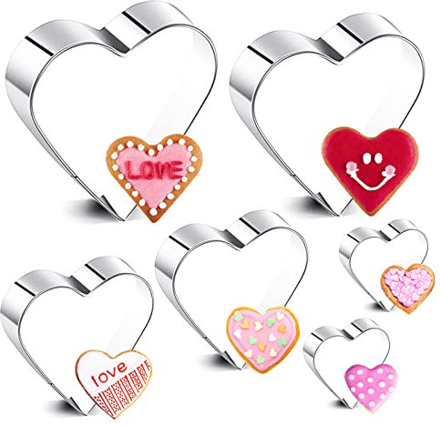 Emporte Piece Biscuit Coeur, Lot 6 Emporte piece, Cookie Cutter Heart, Coeur Set Emporte Piece,Emporte-pièces en acier inoxydable, pour Gâteau Fondant Biscuit (argent)