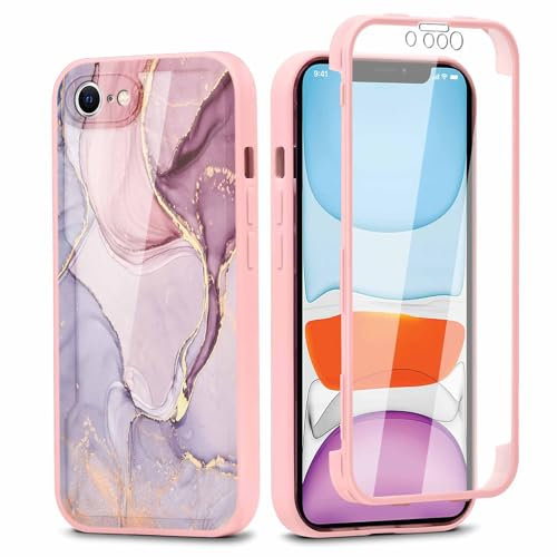 Yoedge Cover per iPhone SE 2022/SE 2020/7/8 con protezione schermo integrato 4,7, 360 gradi Full Body Protection Cover Trasparente Antiurto Silicone Integrale Rubusto Bumper Case, Marmo 1