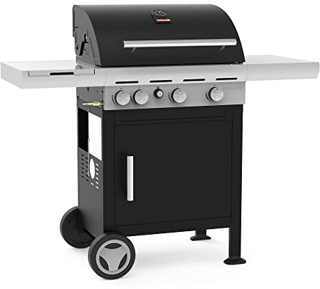 Barbecook Gasgrill-wagen Spring 3212 50 MB mit 3 Brenner und Seitenbrenner, mit Türen und Stauraum, schwarz, 133x57x115cm