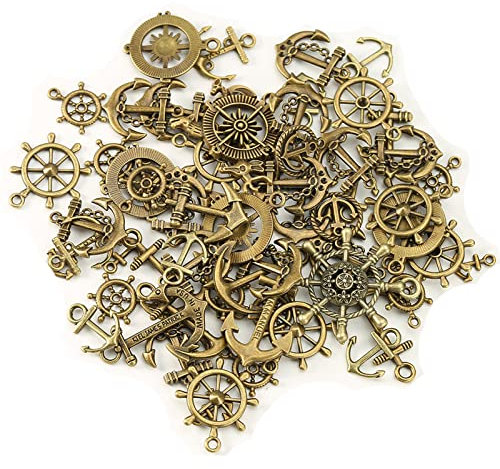 HERZWILD 100g Anker Charme Anhänger Vintage Bronze Ruder Kompass Charms Steampunk Für Schmuckherstellung Zubehör Antike Charme Halskette Armband Anhänger Diy Zubehör