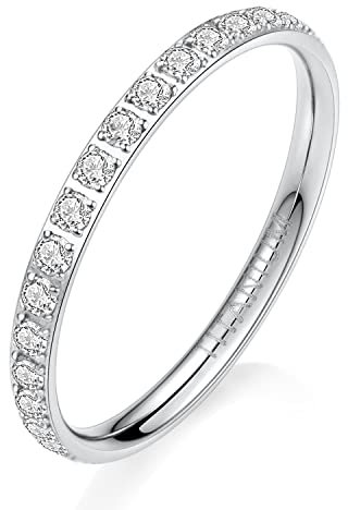 AROWRO 2 mm Damen Titan Ewigkeitsring Zirkonia Verlobungsring Jahrestagsring Ehering für Damen Herren Mädchen Größe 8 Silber
