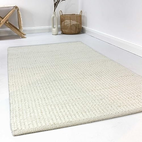 Wecon Home Handgewebter Kurzflor Esprit Kelim Teppich für Wohnzimmer, Schlafzimmer und Kinderzimmer - GOBI (80 x 150 cm, Creme)