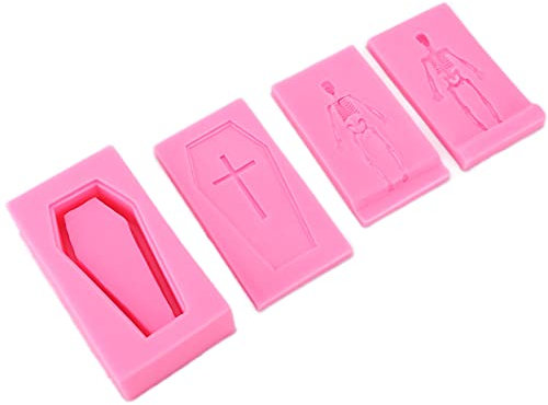 Halloween-Silikon-Kuchenformen, antihaftbeschichtet, DIY-Backwerkzeug, 3D-Sarg-Skelett-Form, hitzebeständig für Cholcolate Caddy, Gips-Fondant