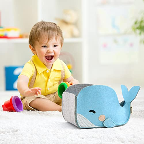 Lucky Sign - Aufbewahrungsbox Kinder Spielzeugkiste aus Filz faltbar für Jungen & Mädchen Spielzeug-Organizer, 26X14X19cm,Baby-Wal
