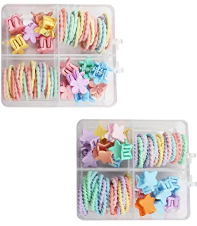 100 Stück Baby-Haargummis mit Blumen und Sternclips, elastische Haargummis für Mädchen, bunte elastische Haargummis für Kinder, Babys, kleine Mädchen