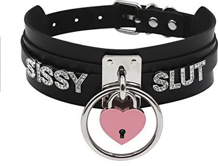 paloli Schwarzes Herz Vorhängeschloss O-Ring Choker Halskette für Damen, Punk Gothic Buchstabe Lederhalsband Rosa Vorhängeschloss Cosplay Schmuck (SISSY)