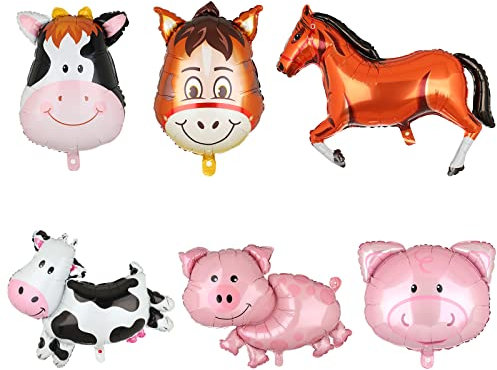 Folienballons mit Bauernhoftieren, Schwein, Kuh, Pferd, Eselkopf, Mylar-Ballon für Bauernhoftiere, Thema, Geburtstagsparty, Dekoration, 6 Stück