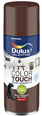 Dulux Valentine Peinture Intérieure et Extérieure Aérosol Color Touch - Pour bois, plastique, PVC, carton, papier - Brun Châtaigne Brillant - 400ml
