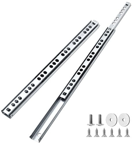Cjueiom 10 Pack 10 Inch / 246mm Drawer Slides Runners, Silver Ball Bearing Drawer Slides Rail Metal Two Way Slide Track Rail, 17mm Wide Keyboard Tray Runners for Grooved Drawers Cabinet Cupboard