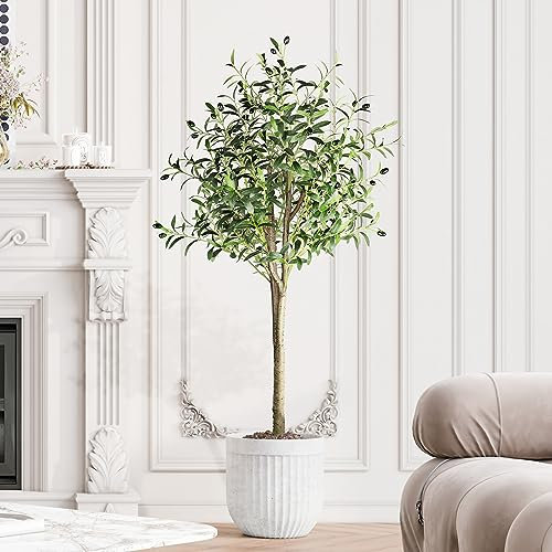 YOLEO 5FT Artificial Olive Tree Faux Silk Olive Plant with Lifelike Leaves Fake Tree for Home Office Indoor Decor (Style 2)