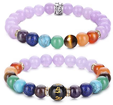 UEUC Chakra-Armbänder für Frauen, Yoga 7 Chakra-Kristalle, Edelstein-Armband, 8 mm Kristall-Meditations-Energieausgleichsarmbänder(#74)