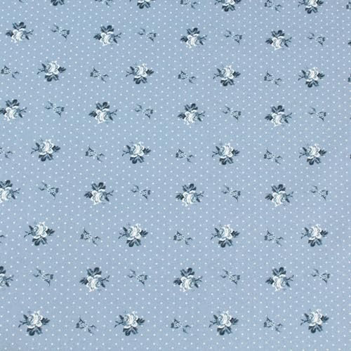 Stoff Meterware Blüten Blumen Pflanzen Baumwolle - 1 Meter, geblümt, Blumenstoff, Blümchen, Kissen, Bettwäsche, Kinder, Bekleidung, Sommer, Basteln, Nähen, Deko, DIY (Kleine Rosen Punkte Blau)