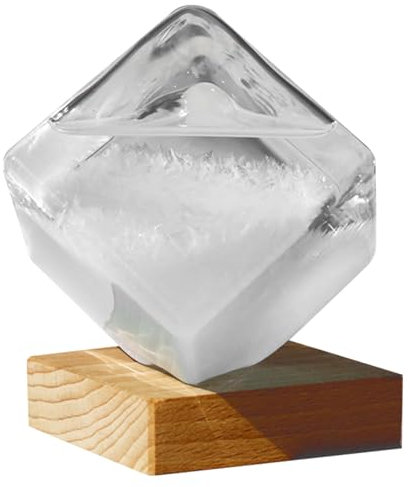 Banziaju Sturmglas Wettervorhersage, Wasserwürfel Form Wetterstation Transparent Desktop Sturm Wolke Wettervorhersage für Home Office Dekorativ mit geschnitzten Holzsockel