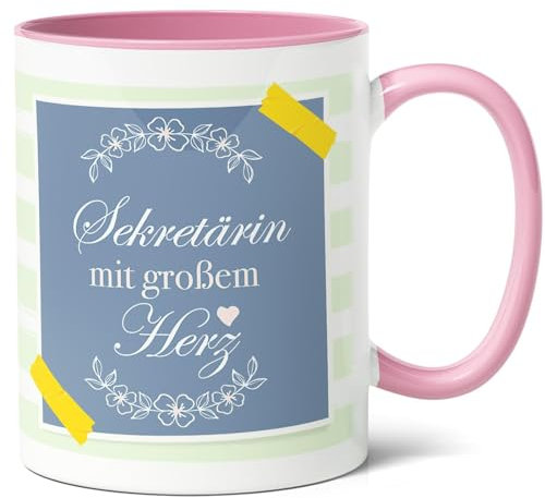 Sekretärin Geschenk Kaffee-Tasse (330ml) - Jubiläumsgeschenk für herzliche Büroassistentin, Präsent für Kollegin, Dank für Unterstützung - Sekretärin mit großem Herz - Keramik - (Rosa)