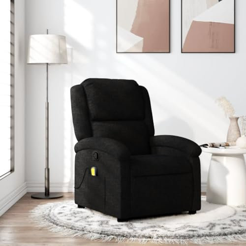 Gecheer Poltrona Massaggiante,Relax Reclinabile da TV per Anziani in Tessuto,Nero,con Poggiapiedi,71x86,5x99,5 cm,Poltrona Reclinabile,Poltrona da TV,Poltrona per Anziani,Poltrona da Massaggio