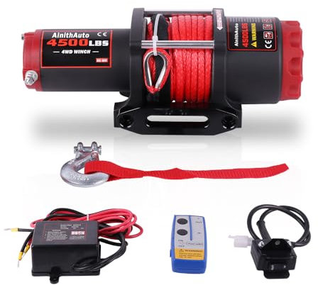 AinithAuto 4500 lb Electric Winch with Wireless Remote,ATV/UTV Winch Synthetic Rope,12V Electric Boat Trailer Winch Kit with Mounting Bracket