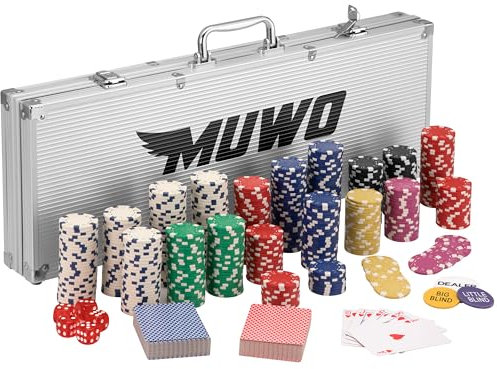 MUWO All In Pokerkoffer-Set mit 300 Chips oder mit 500 Chips Casino Komplettset im praktischem Alukoffer (500 Chips)