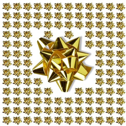 Relaxdays Geschenkschleifen, 200er Set, selbstklebend, Dekoschleifen für Weihnachten & Geburtstag, BxT: 5x5 cm, Gold