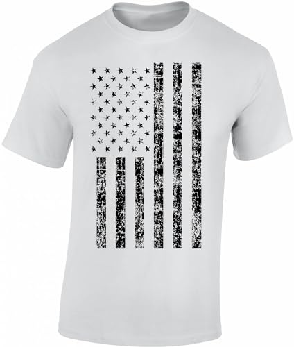 Baddery Herren USA Flagge T-Shirt - „Black Stars and Stripes“ - US Flaggen Shirt für Amerika-Fans (Weiß S)