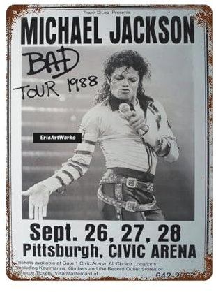 KSOXDAITIP Poster Michael Jackson Tour 1988, Wanddekoration, Kunst, Metallblechposter, moderne Wohnkultur, Kunst, Metallposter, Hausbar, Ladendekorationen, Vintage-Schild, Geschenk, 39,9 x 30 cm
