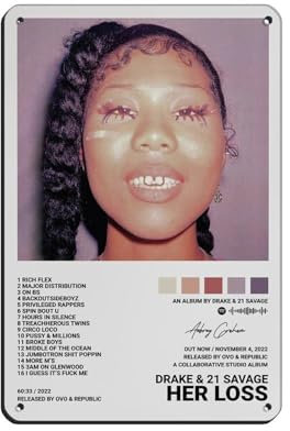 NTRECS Drake Poster Her Loss Poster, Albumcover, Blechschild, Vintage, Metall, Pub, Club, Café, Bar, Zuhause, Wandkunst, Dekoration, Poster, Retro, 20 x 30 cm