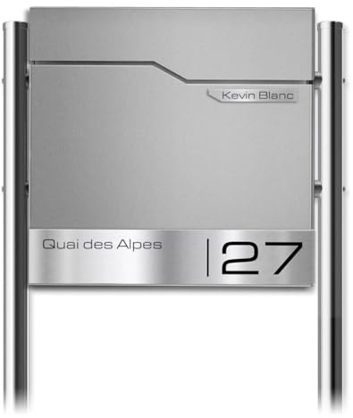 Metzler Design Briefkasten mit Pfosten Thobe - inkl. V2A Edelstahl-Namensschild - Standbriefkasten in RAL 9007 Graualuminium - Postkasten inkl. Zeitungsfach - Größe: 37 x 37 x 10,5 cm