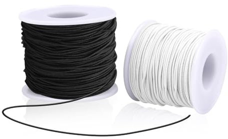 Elastico per bracciali, XRR 1 mm x 50 m, filo di nylon elastico per bracciali, annodare, filo cerato per gioielli fai da te, collana, artigianato, perline (nero e bianco)