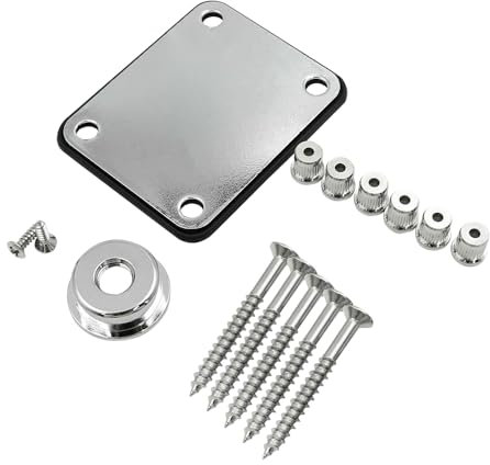 Alnicov Guitar Neck Plate String Ferrules & Jack Plate Hardware Set for Tele Telecaster Style Electric Guitar Replacement Parts Chrome
