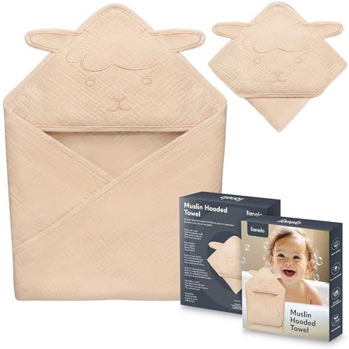 Lionelo Muslin Hooded Towel Musselintuch mit Kapuze für Babys 80 x 80 cm | nach dem Baden 80x80 cm, Atmungsaktives Weiches Baby-Badetuch Naturstoff 6 Farben