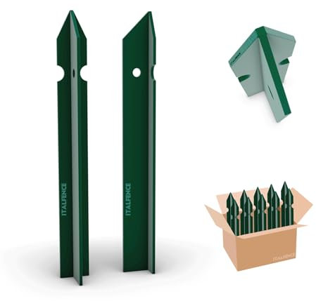 Italfence - T-Profil Zaunpfosten für Maschendraht Drahtzaun, grün pulverbeschichtet (verschiedene Höhen) [H 75cm, 30x30x3mm, 5 Stück]