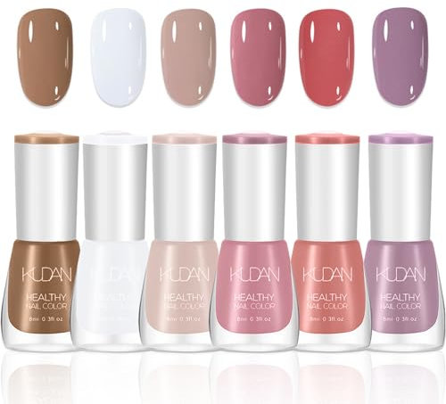 Nagellack Set, Schnelltrocknender & Langanhaltend Nagellack, Nudefarben Rosa Lila Ungiftig Nagellack, 6 Farben Schonend Maniküre Kit, Geschenkset für Anfänger DIY Nail Art Maniküre Salon, Kein UV, 8ML