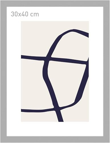 accent by nielsen Bilderrahmen, 30 x 40 cm, Holz, Silber, Posterrahmen zum Aufhängen im Hoch- & Querformat, Echtglas, Velino