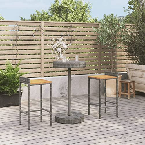Xichuzi 3-TLG. Gartenbar-Set, Outdoor Möbel Wetterfest, Gartenmöbel Set, Bartisch Set, Outdoor Bar, Gartenbar Outdoor, Grau Poly Rattan & Massivholz Akazie