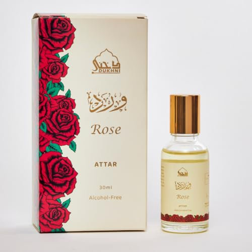 Rose Attar Oil by Dukhni | Arabic perfume oils for men and women | 30ml Pure roll on perfume, floral, oud oil, rose attar | Eid, Ramadan, Umrah Gifts, Vegan Islamic Fragrances