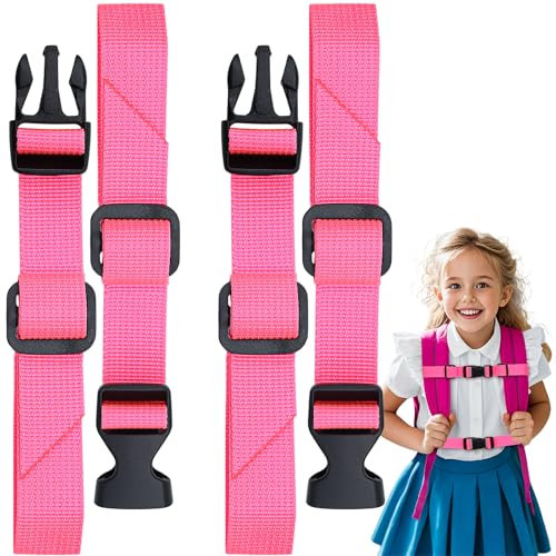 XIANGLONGY 2 Stück Verstellbarer Brustgurt Rucksack Kinder, Schulrucksack Brustgurt für Rucksack mit Schnellverschluss, rutschfest Rucksack Brustgurt für Joggen Wandern Außerhalb (Rosa)