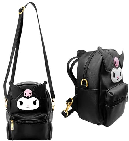 Kuromi Backpack PU-Leder-Rucksack Kuromi Umhängetasche Sanrio Bag for Girls With, Cute K-uromi Bag black, Anime Theme Children's Backpacks