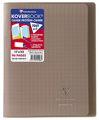 Clairefontaine 951407AMZC Lot de 2 Cahiers Agrafés Koverbook Noir - 17x22 cm - 96 Pages Grands Carreaux - Papier Blanc 90 g - Couverture Polypro