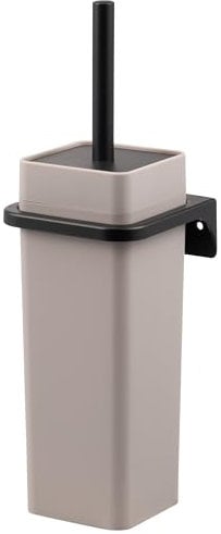 bremermann eckige WC-Garnitur Savona mit gummierter Softtouch-Oberfläche inkl. Wandhalterung zum Kleben oder Bohren & 1 Ersatzbürstenkopf - für Badezimmer und Gäste-WC aus Kunststoff (Taupe)