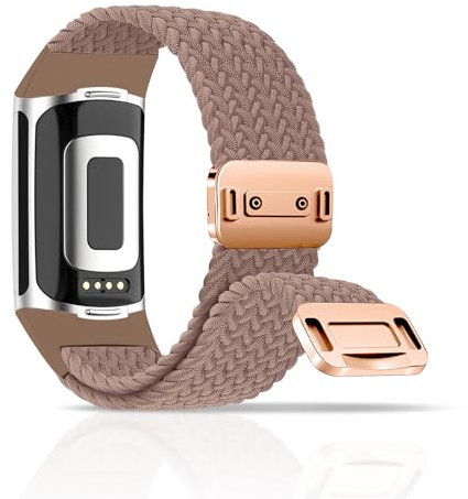 chinbersky Geflochtenes Armband Kompatibel mit Fitbit Charge 6 Armband/Fitbit Charge 5 Armband, Magnetisch Verschluss Elastisch Stoff Sport Nylon Armbänder für Fitbit Charge 6/Charge 5 Damen Herren
