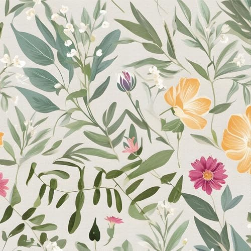 ANLIKY-Pro Floral Self Adhesive Wallpaper Flowers and Leaves Woven Peel and Stick Contact Paper, 44X600CM,Light Colorful Removable Decorative Film for Wall Cabinet Furniture Decal