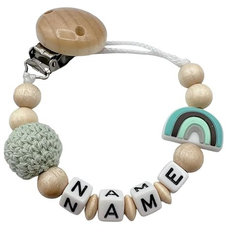 Schnullerband mit Namen für Mädchen & Jungen personalisierte Baby Geschenke (Mint Regenbogen)