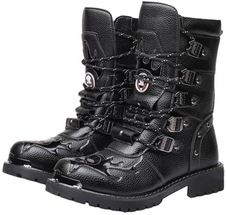 Kraftpaid Stivali Moto,Stivali Motocross,Scarpe da Moto,Scarpe da Moto Casual da Strada,Scarpe da Equitazione Stradale Rinforzate,Stivale Touring Impermeabile,Antiscivolo,per Uomini,Nero
