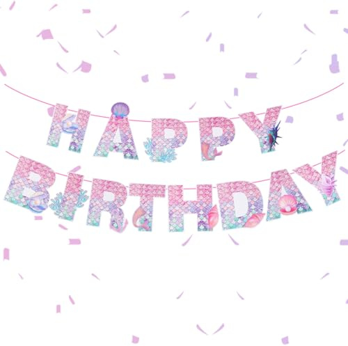 Meerjungfrau Deko Kindergeburtstag Geburtstagsdeko Meerjungfrau Geburtstag Deko, Girlanden Meerjungfrauen Geburtstagsdeko Happy Birthday Banner für Piraten Nautische Meerjungfrauen Party