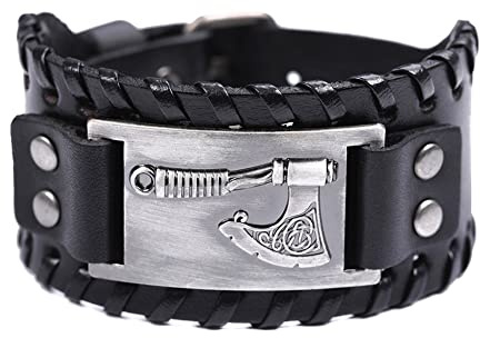 TQWSVUM Axt Armband Für Männer Frauen - Wikinger Axt Keltische Knoten Arbeit Lederarmband - Nordisches Amulett Pagan Breites Geflochtenes Armband Talisman Schmuck
